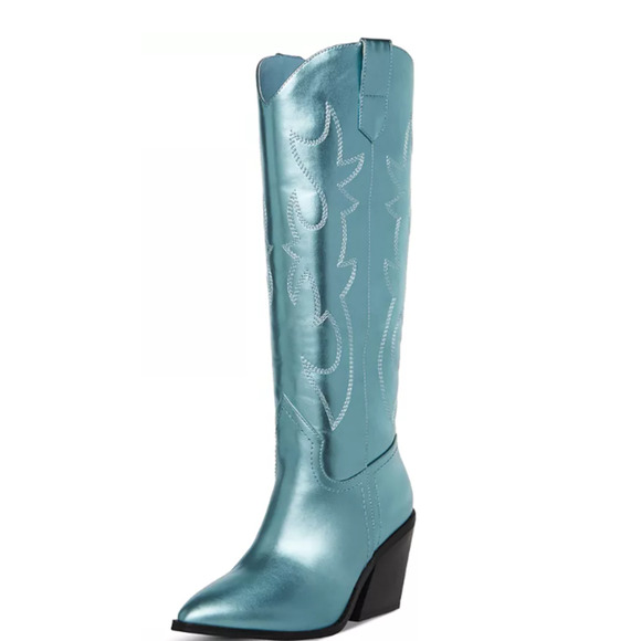 Madden Girl Women's Arizona Knee High Cowboy Boots Size 5 Blue Metallic NWT - Picture 3 of 4